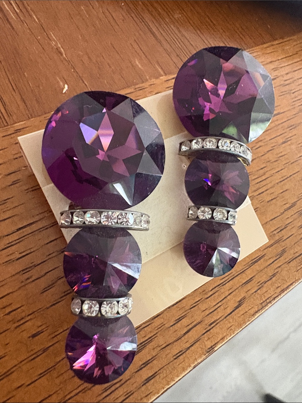 Vintage Amethyst Crystal Earrings 3 Domes w Clear Channeled Crystal Sections